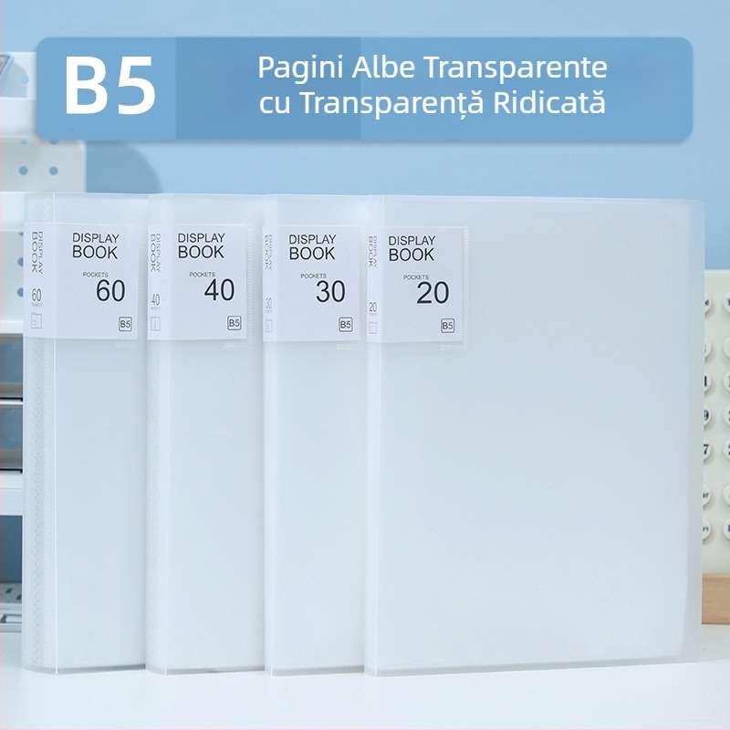 Mapă B5 verticală transparentă cu inserții, PP impermeabil pentru documente de birou