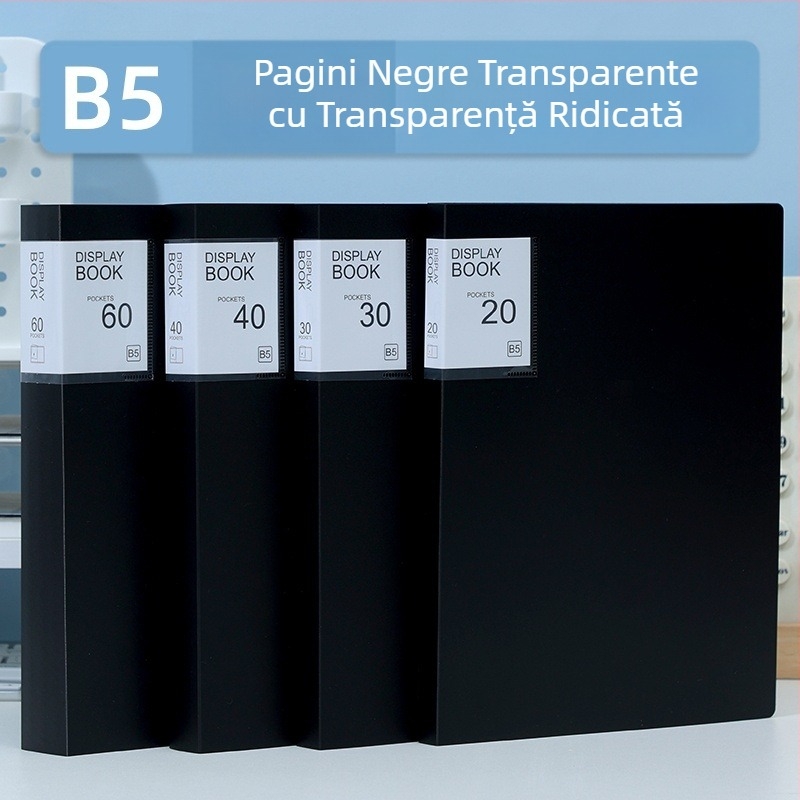 Mapă B5 verticală transparentă cu inserții, PP impermeabil pentru documente de birou