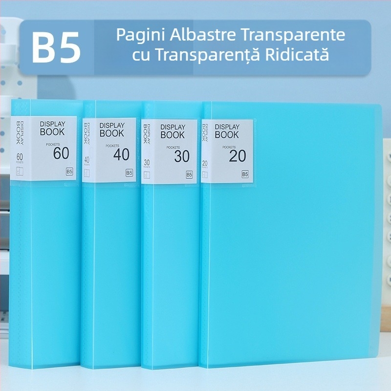 Mapă B5 verticală transparentă cu inserții, PP impermeabil pentru documente de birou