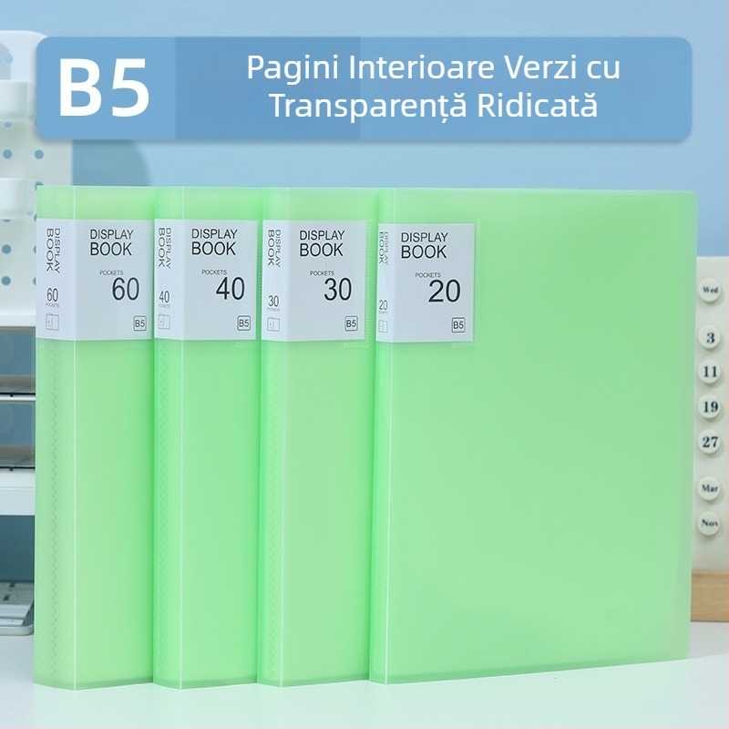 Mapă B5 verticală transparentă cu inserții, PP impermeabil pentru documente de birou