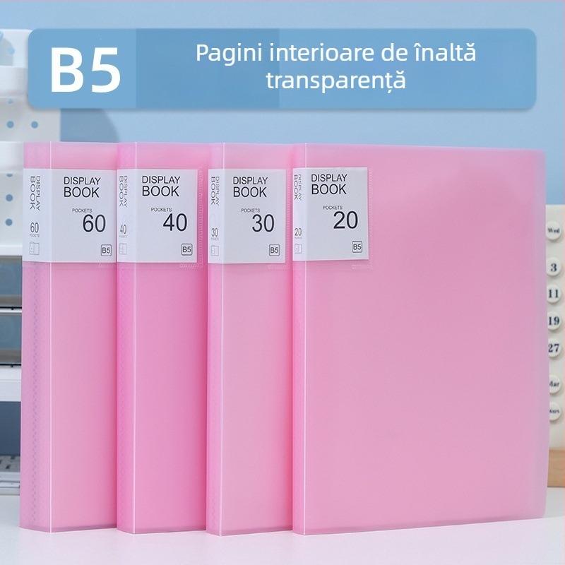 Mapă B5 verticală transparentă cu inserții, PP impermeabil pentru documente de birou