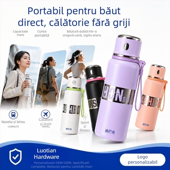 Sticlă izolată din oțel inoxidabil 316, cu capac și curea, mare capacitate – sticlă sport pentru studenți, pentru băut direct și infuzarea ceaiului