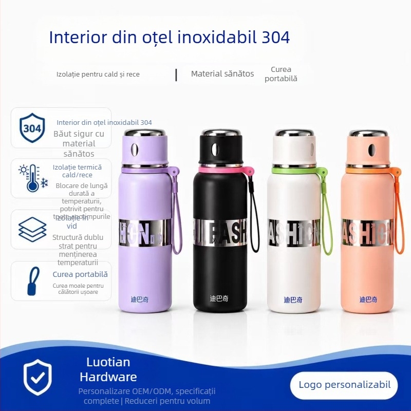 Sticlă izolată din oțel inoxidabil 316, cu capac și curea, mare capacitate – sticlă sport pentru studenți, pentru băut direct și infuzarea ceaiului