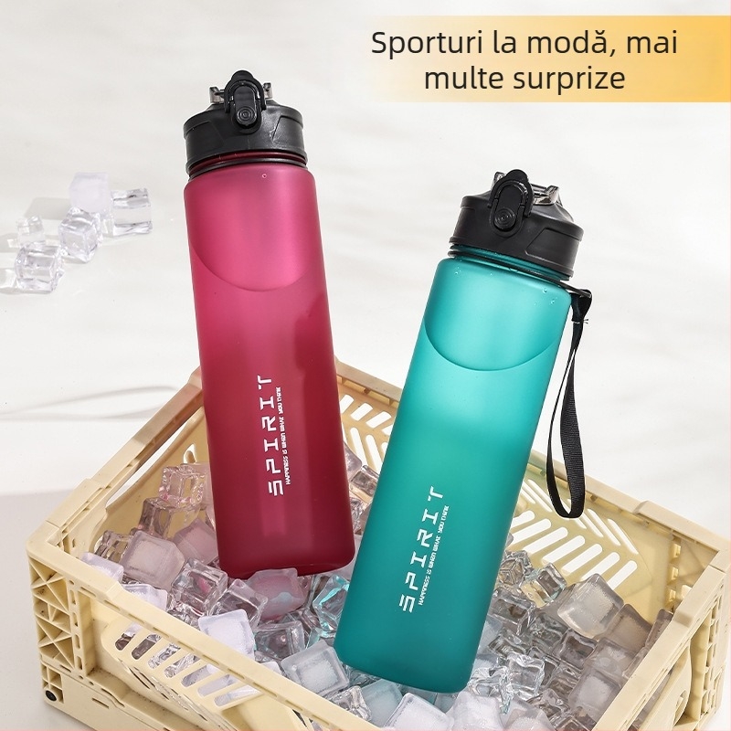 Sticlă de apă sport mată, rezistentă la căderi și uzură, pentru călătorii, cu pai