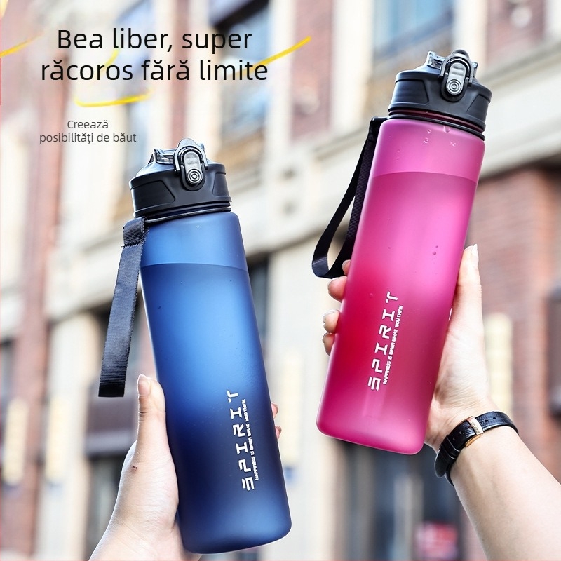 Sticlă de apă sport mată, rezistentă la căderi și uzură, pentru călătorii, cu pai