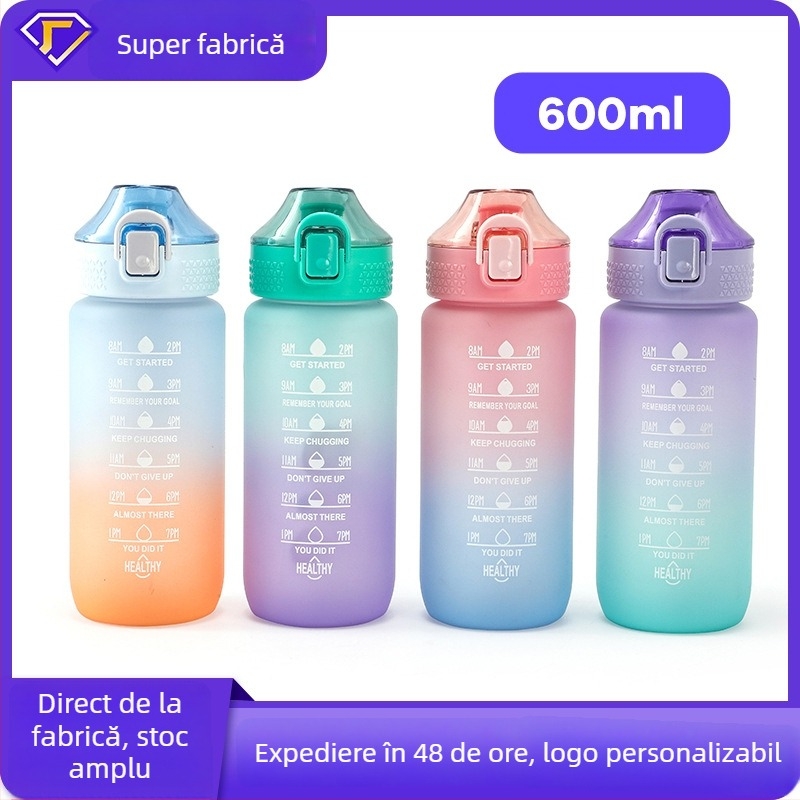 Sticlă de apă sport 600 ml, gradient, finisaj mat, design inspirat de spațiu, portabil pentru fitness