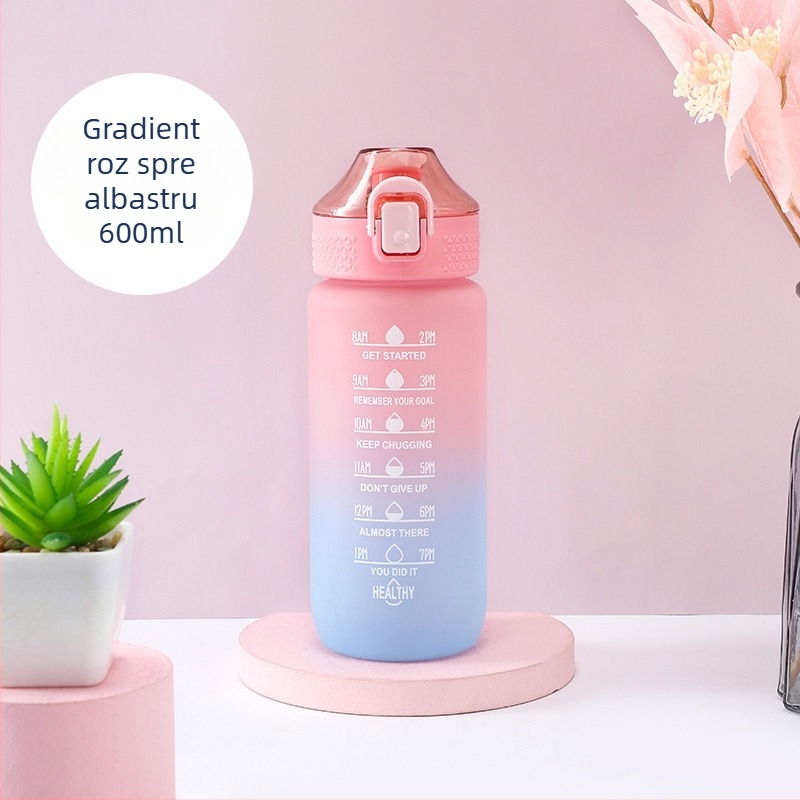 Sticlă de apă sport 600 ml, gradient, finisaj mat, design inspirat de spațiu, portabil pentru fitness