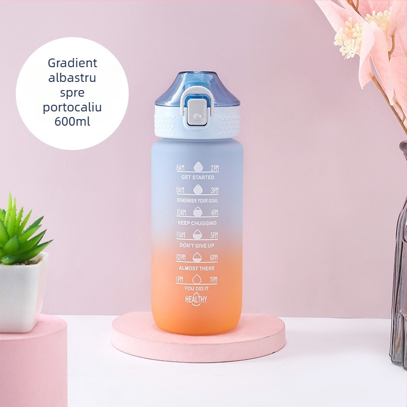 Sticlă de apă sport 600 ml, gradient, finisaj mat, design inspirat de spațiu, portabil pentru fitness