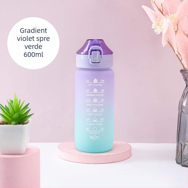 Sticlă de apă sport 600 ml, gradient, finisaj mat, design inspirat de spațiu, portabil pentru fitness