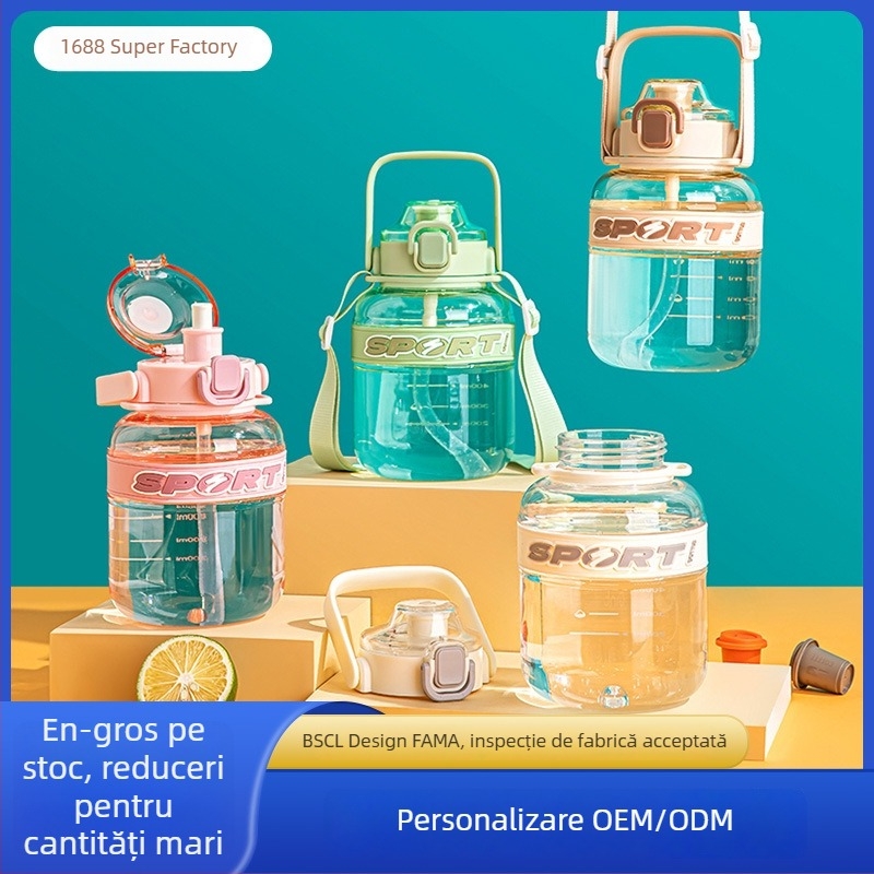 Sticlă de apă sport personalizabilă pentru exterior, cu capacitate mare, cu pai