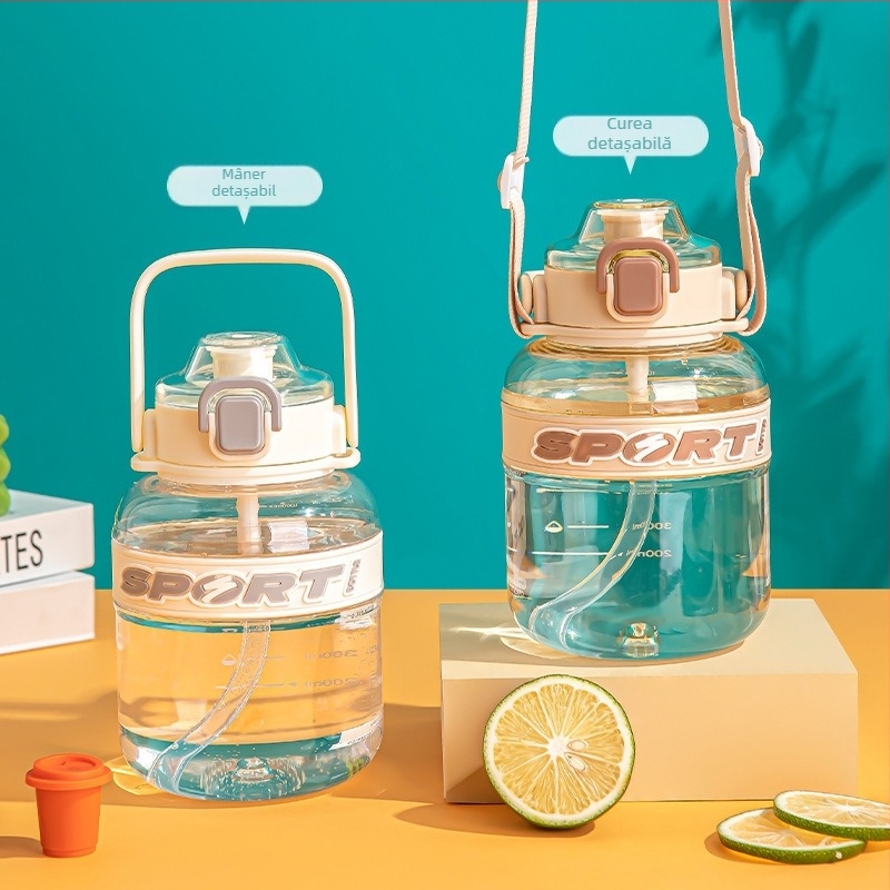 Sticlă de apă sport personalizabilă pentru exterior, cu capacitate mare, cu pai
