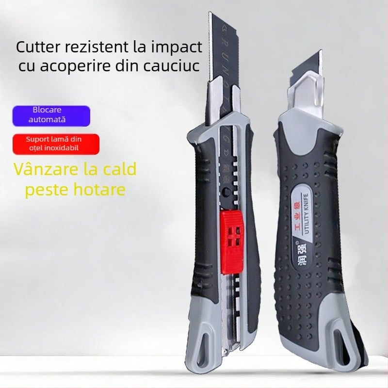 Cuțit universal ABS cu mâner din cauciuc, pentru uz industrial, lamă mare de tăiere a hârtiei, construcție metalică cu blocare dublă pentru deschiderea coletelor și tăiere