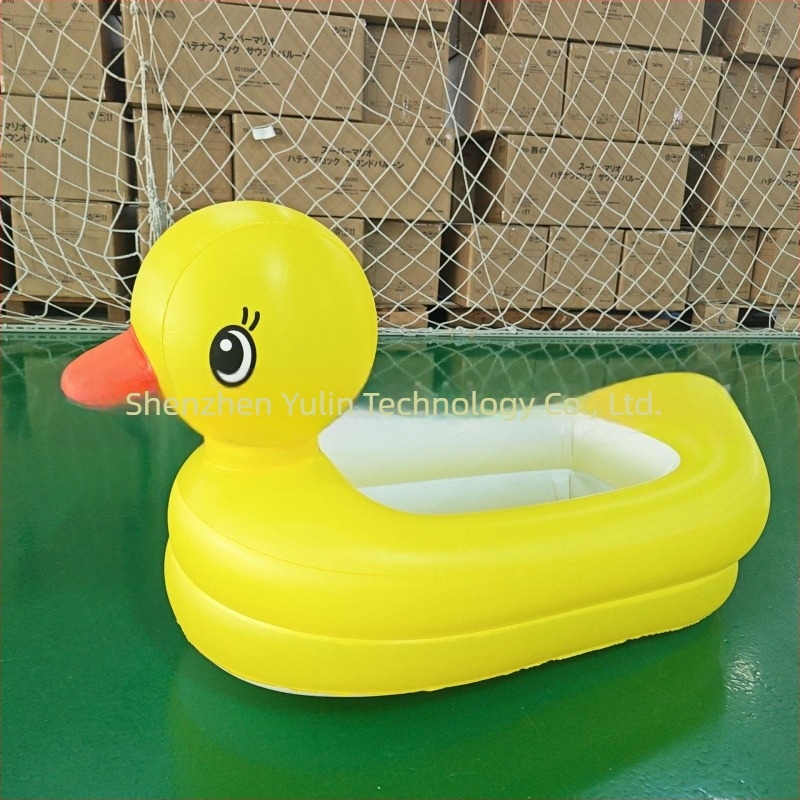 Piscină gonflabilă din PVC cu rață galbenă pentru copii, bază cu bule