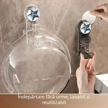Raft de depozitare pentru chiuvetă cu ventuză, montaj fără găuri, baie