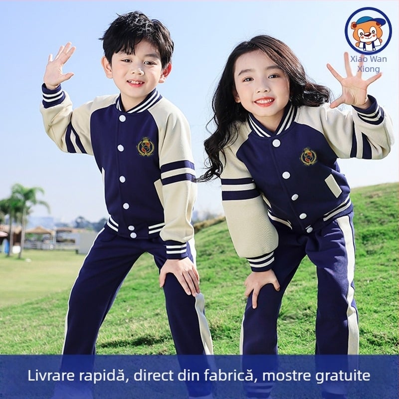 Set uniformă școlară în stil academic pentru clasa întâi și grădiniță, primăvară-toamnă, trei piese, top și pantaloni