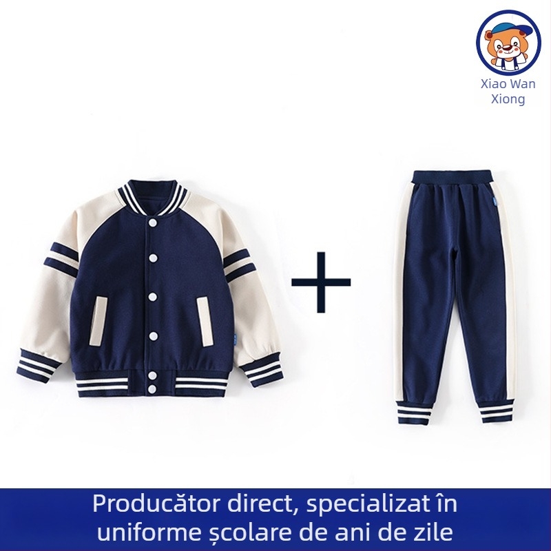 Set uniformă școlară în stil academic pentru clasa întâi și grădiniță, primăvară-toamnă, trei piese, top și pantaloni