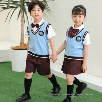 Set școlar de vară din bumbac pentru copii, unisex, pulover, stil britanic, pentru copii de 8 ani și peste, mărimi Mediu și Mare.