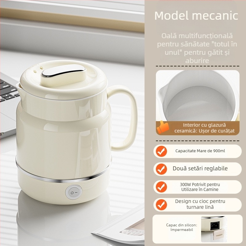 Fierbător electric multifuncțional pentru birou, 0.8 L, portabil, întrerupere automată, controlul temperaturii, pentru ceai cu flori și lapte