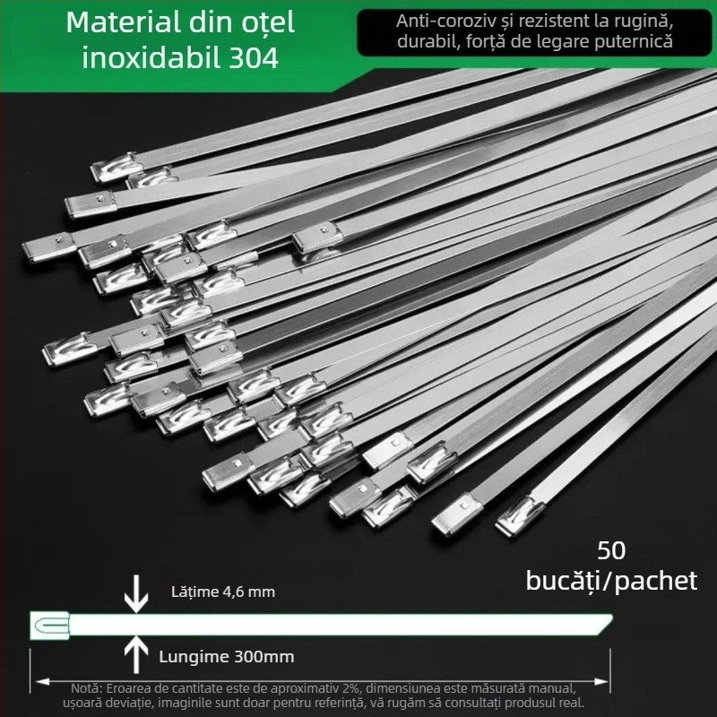 Legături pentru cabluri din oțel inoxidabil 304, lățime 4,6 mm, auto-blocante, curele metalice cu etichetă, utilizare marină, rezistente la coroziune