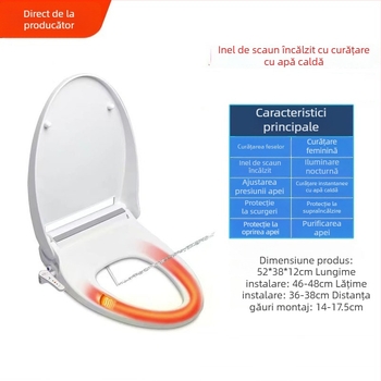 Cap de toaletă inteligent, încălzire, potrivire universală, bidet multifuncțional cu spălare pentru femei, șezut încălzit, uscare prin aer cald, duză auto-curățare, montaj reglabil între găuri 13–18 mm