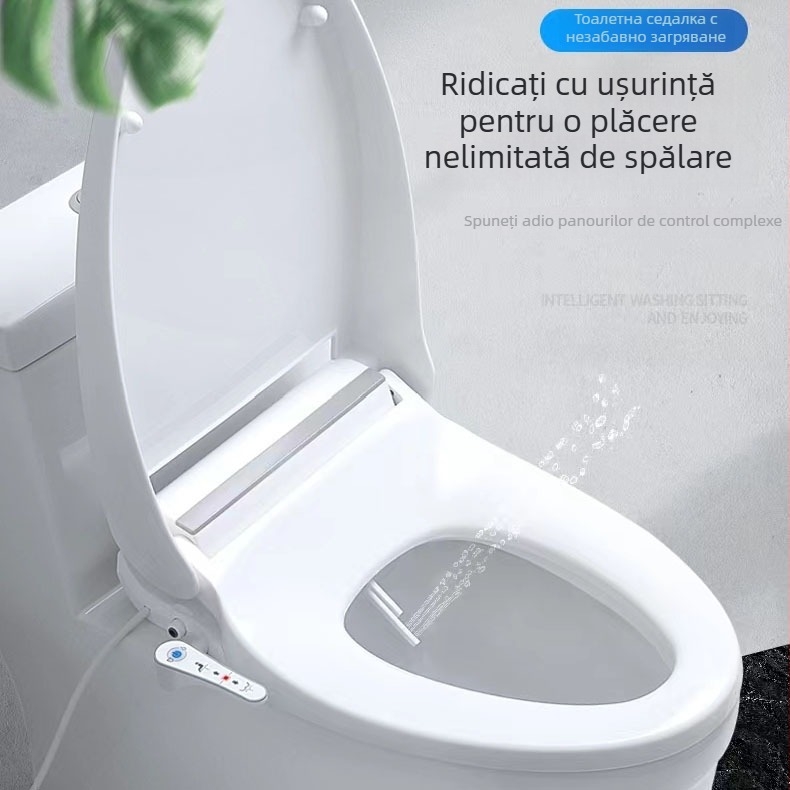 Cap de toaletă inteligent, încălzire, potrivire universală, bidet multifuncțional cu spălare pentru femei, șezut încălzit, uscare prin aer cald, duză auto-curățare, montaj reglabil între găuri 13–18 mm