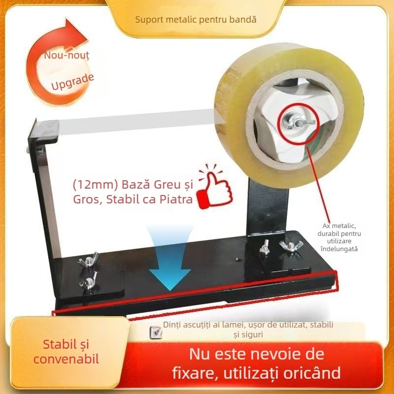 Dispenser mare pentru bandă transparentă, birou, lățime 6 cm, extra-lat și robust