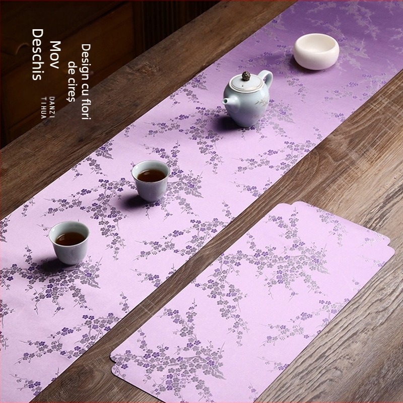 Covoraș impermeabil pentru ceai, cu două fețe, din material textil, dreptunghiular, cu motiv lotus, stil chinezesc