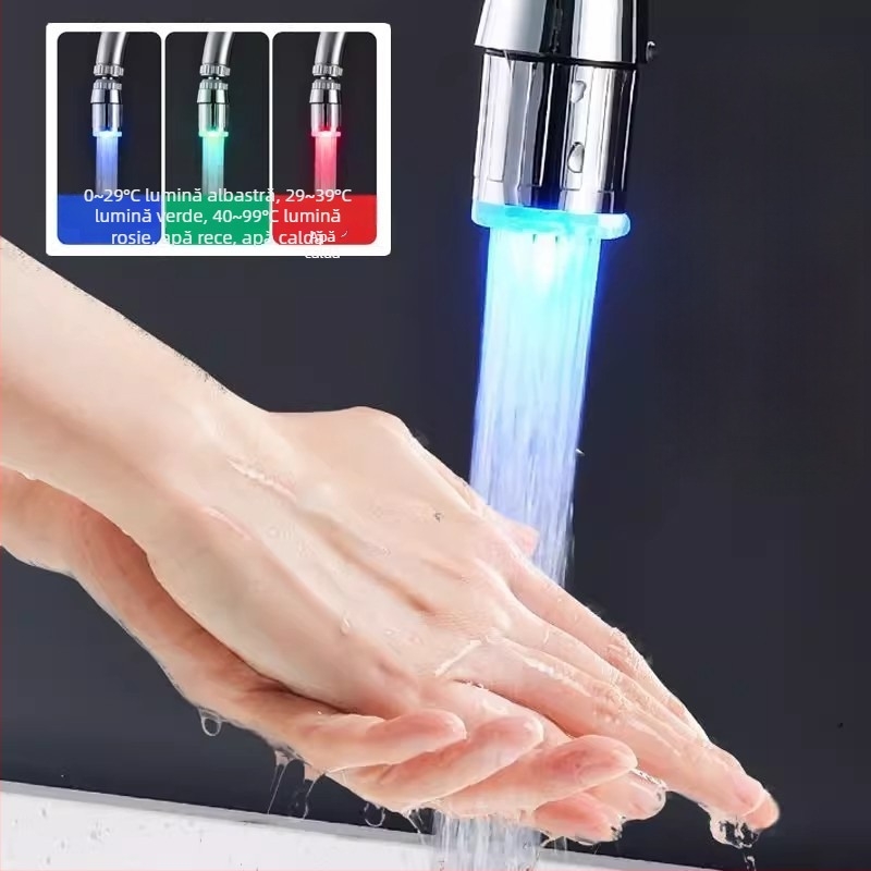Robinet LED cu reglare a temperaturii și schimbare de culoare pentru uz casnic, gură anti-strop pentru chiuveta de bucătărie, robinet inteligent pentru apă caldă și rece