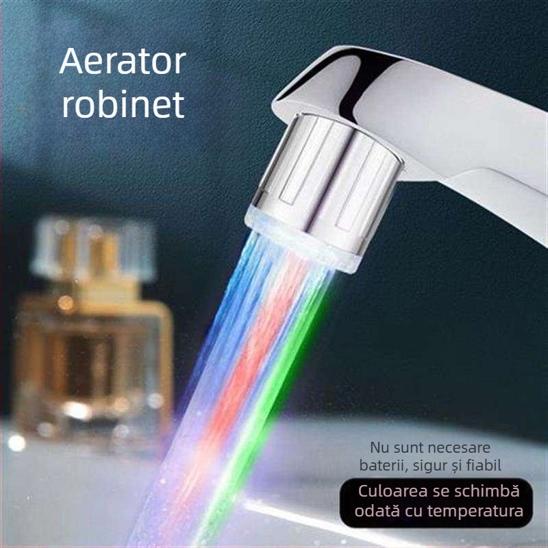Robinet LED cu reglare a temperaturii și schimbare de culoare pentru uz casnic, gură anti-strop pentru chiuveta de bucătărie, robinet inteligent pentru apă caldă și rece