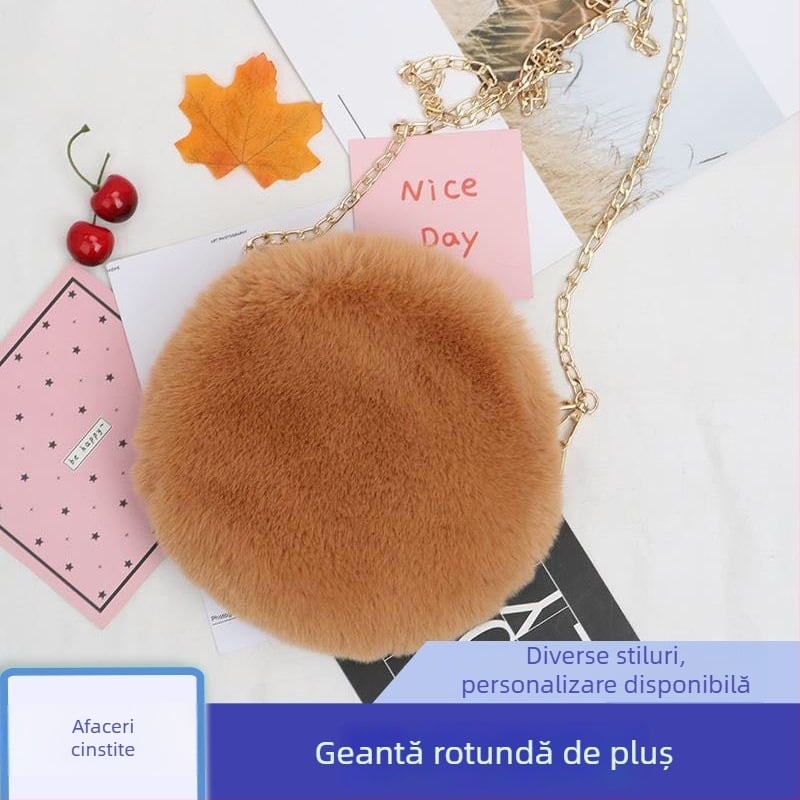 Geantă de umăr rotundă din blană artificială, lanț, mini, modă 2022