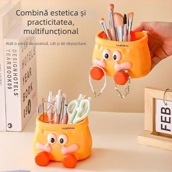 Suport creativ pentru pixuri cu design de desene animate și organizator de birou, capacitate mare, aspect drăguț