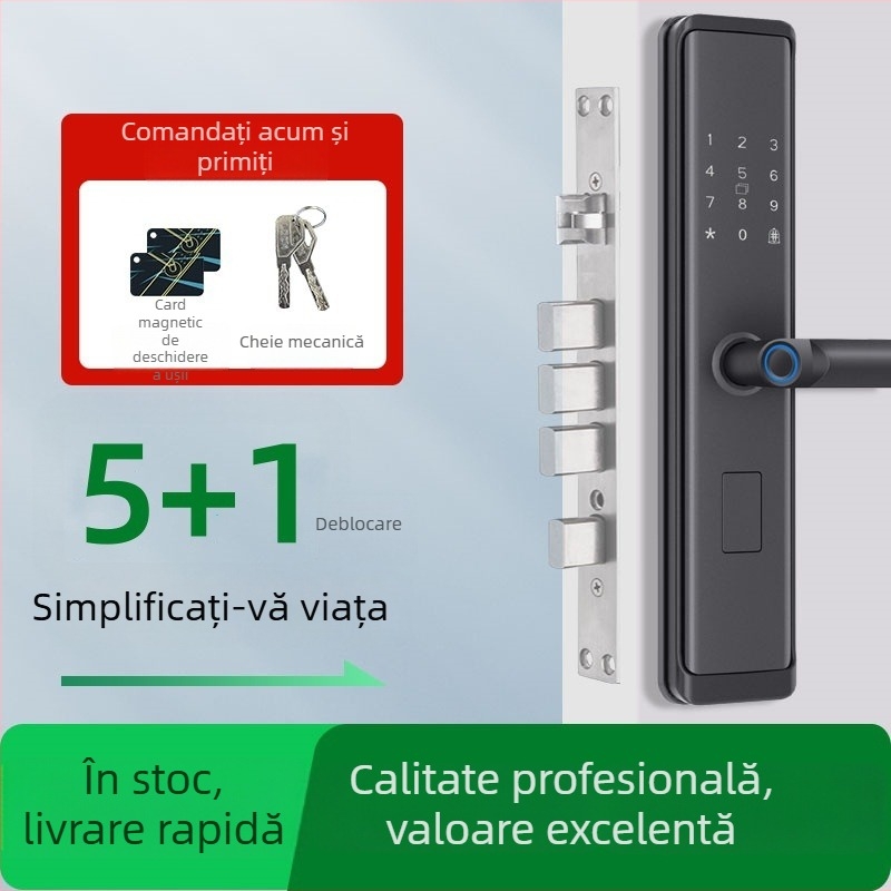 Lacăt inteligent cu amprentă Q5 pentru ușa de intrare, blocare cu parolă și cheie, semi-automat