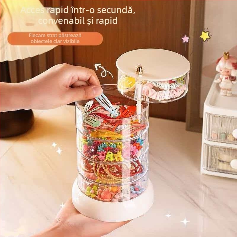 Cutie transparent rotativă pentru bijuterii, organizator multistrat pentru discuri demachiante și bureți de machiaj
