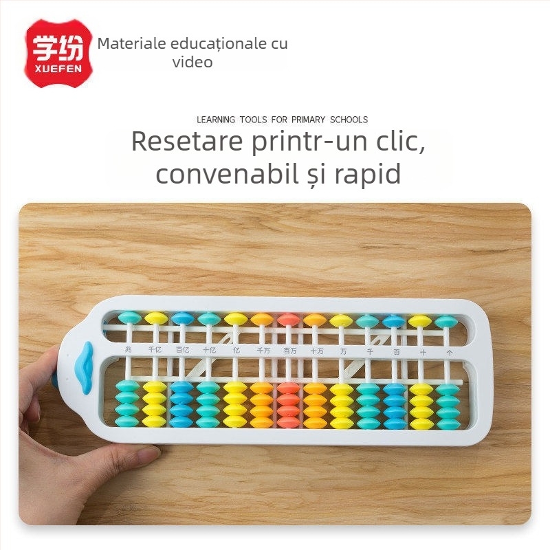 Abac cu rață galbenă mică, resetare cu un singur buton, 13 rânduri cu 5 mărgele pe rând, pentru clasa I-II