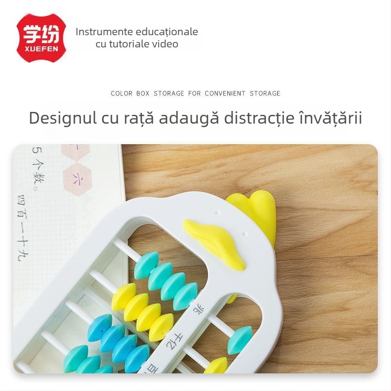 Abac cu rață galbenă mică, resetare cu un singur buton, 13 rânduri cu 5 mărgele pe rând, pentru clasa I-II