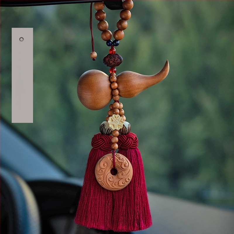 Pandantiv auto din lemn de piersic, în formă de dovleac, talisman de lux pentru noroc și siguranță, decor interior pentru oglinda retrovizoare, unisex
