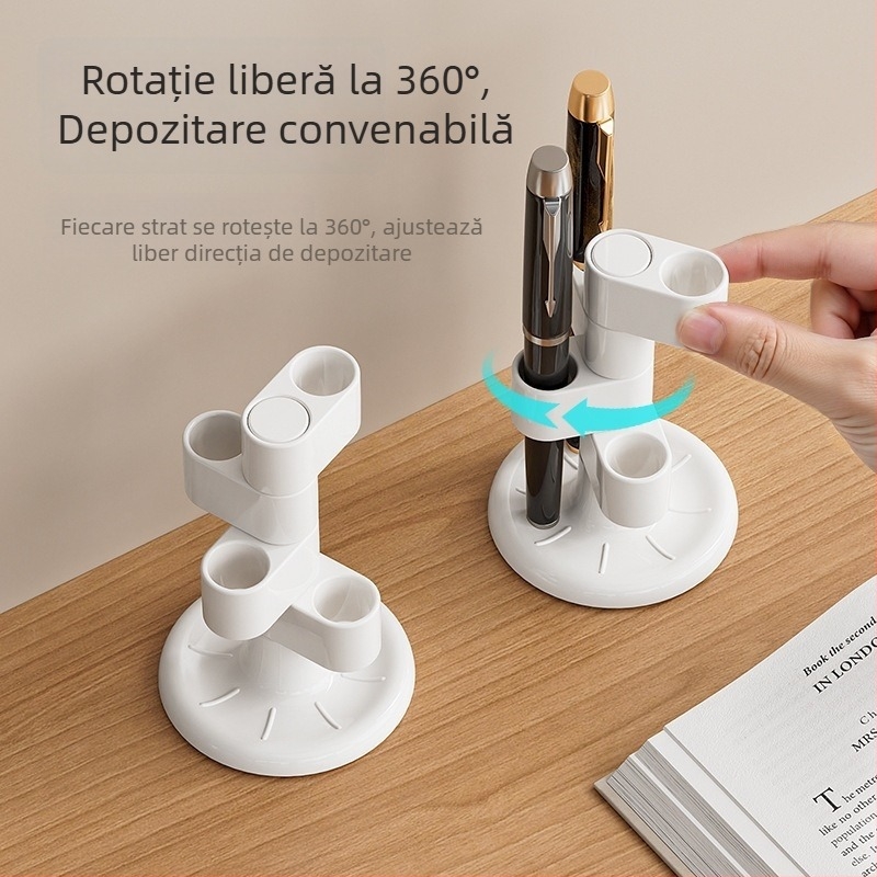 Suport pentru pixuri rotativ la 360°, tub de depozitare pe mai multe niveluri pentru birou, organizator mare pentru pixuri