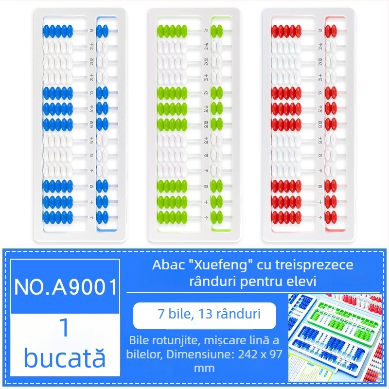 Abac A9001 pentru elevi de învățământ primar, clasa I–II, instrument didactic pentru adunare și scădere și numărare