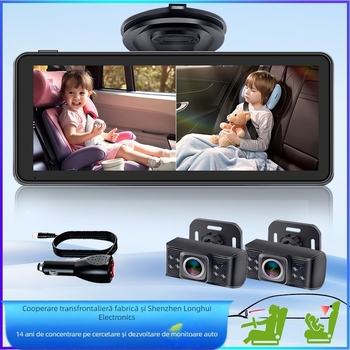 Cameră auto pentru bebeluși 1080P, canal dual, monitor oglindă retrovizoare pentru cărucior, 6,8 inch