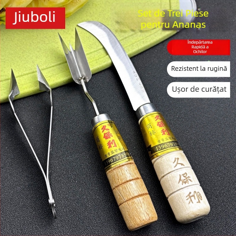 Kubori Set de trei piese pentru îndepărtarea ochilor de ananas, din oțel inoxidabil, eliminare rapidă a ochilor, rezistent la rugină, ușor de curățat