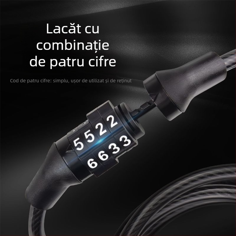 Lacăt pentru bicicletă cu protecție prin parolă și lanț din oțel pentru biciclete montane și electrice