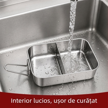 Cutie pentru prânz din oțel inoxidabil 304, cu mâner, pliabilă, de înaltă calitate, cu mai multe compartimente și capac, multifuncțională