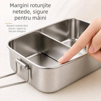 Cutie pentru prânz din oțel inoxidabil 304, cu mâner, pliabilă, de înaltă calitate, cu mai multe compartimente și capac, multifuncțională