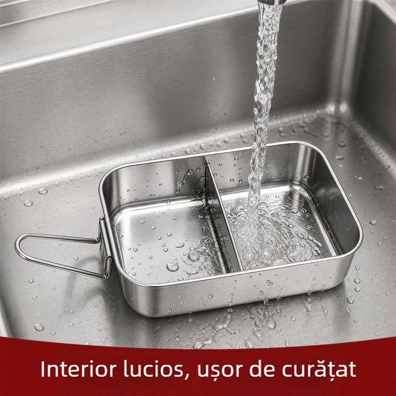 Cutie pentru prânz din oțel inoxidabil 304, cu mâner, pliabilă, de înaltă calitate, cu mai multe compartimente și capac, multifuncțională