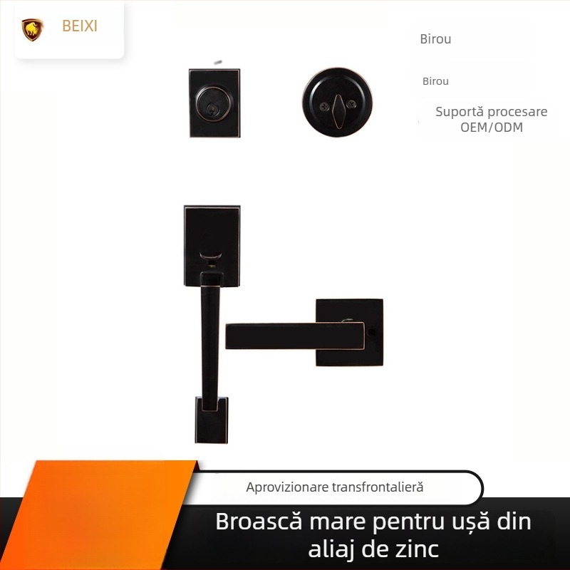 Încuietoare cu mâner mare, pătrată, în stil american, pentru ușile de intrare, din aliaj de zinc
