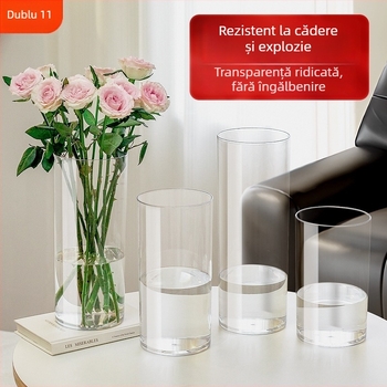 Vas hidroponic din acril transparent pentru living, rezistentă la impact, bazin adânc, design lux ușor.