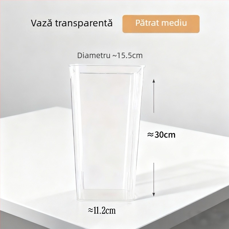 Vas hidroponic din acril transparent pentru living, rezistentă la impact, bazin adânc, design lux ușor.