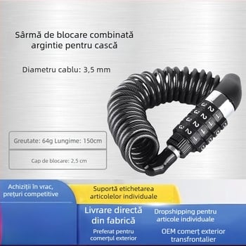 Lacăt cu parolă pentru bicicletă, cablu din oțel, portabil, anti-furt, mecanism cu arc, elasticitate ridicată