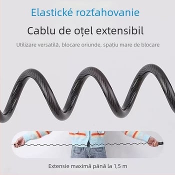 Lacăt cu parolă pentru bicicletă, cablu din oțel, portabil, anti-furt, mecanism cu arc, elasticitate ridicată