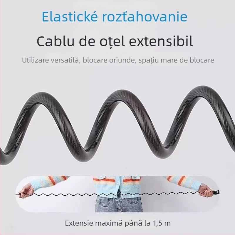 Lacăt cu parolă pentru bicicletă, cablu din oțel, portabil, anti-furt, mecanism cu arc, elasticitate ridicată